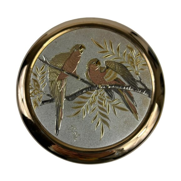 Art Of Chokin 24KT Gold Engraving Edged Trinket Box Parrots Decor - Picture 2 of 13